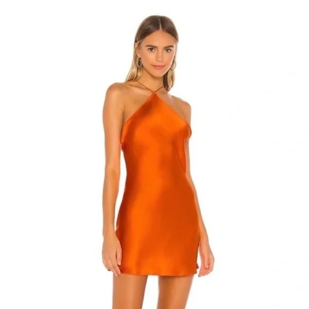 Amanda Uprichard Orange 100% Silk Halter Mini Dress Open Back XS Made in USA